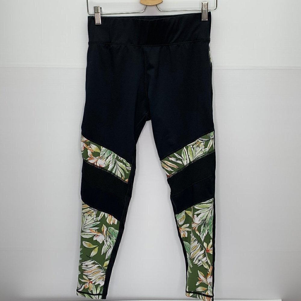 Mink Pink Size Medium Move Leggings Black & Tropical Floral Print & Mesh